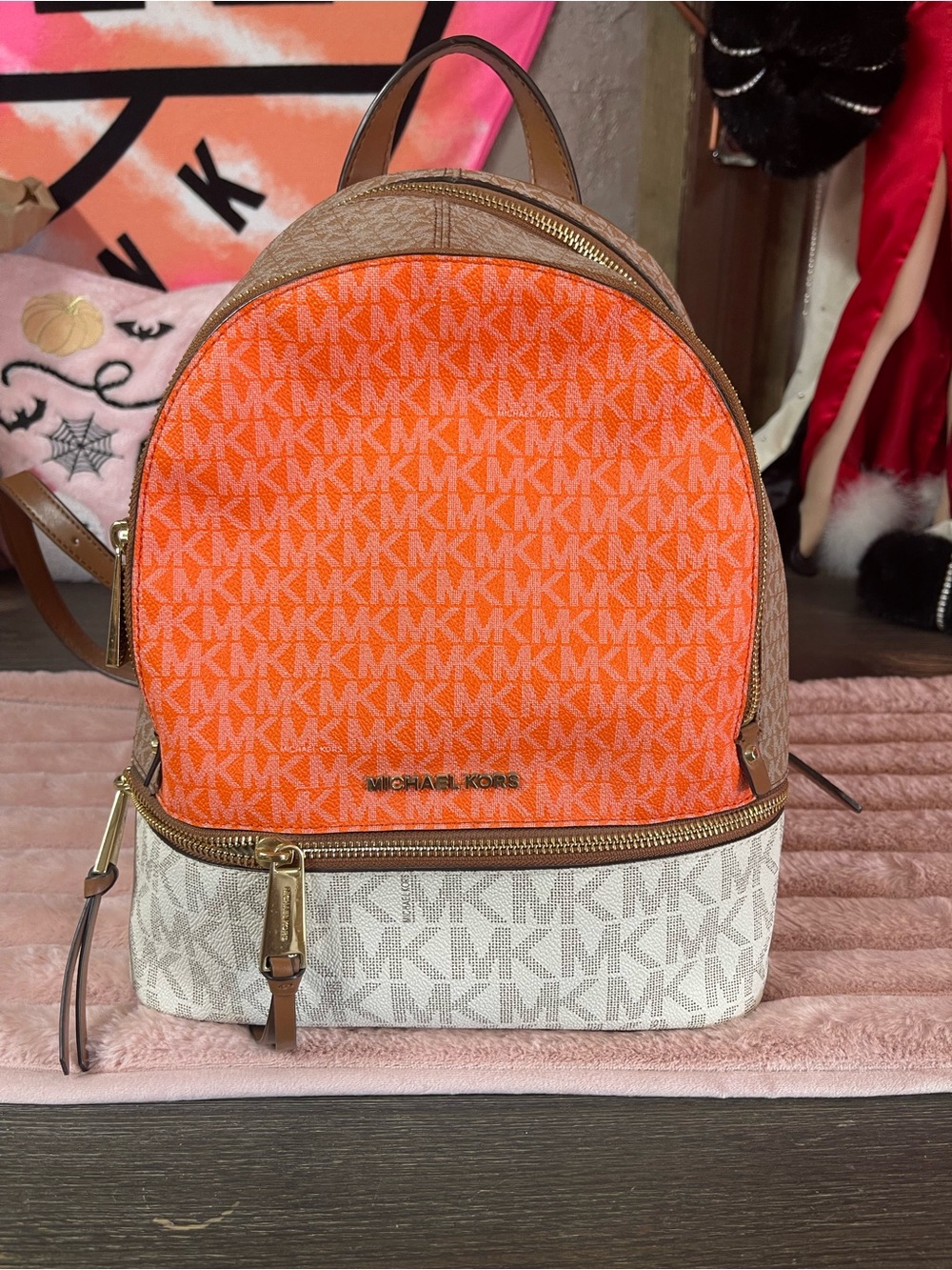 MICHAEL Michael Kors Orange and White Signature Backpack